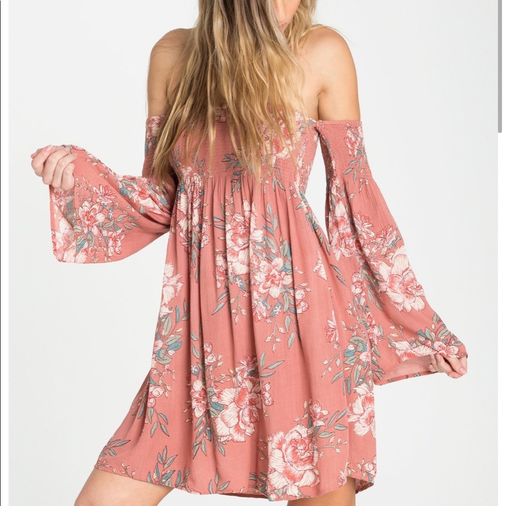 Billabong Rust Pink Floral Off-Shoulder Dress